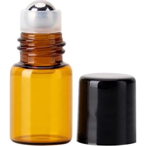 Empty Mini 2ml Amber Roll on Glass Bottles Essential Oil Liquid Perfume Bottle With Metal Roller Ball LX2776