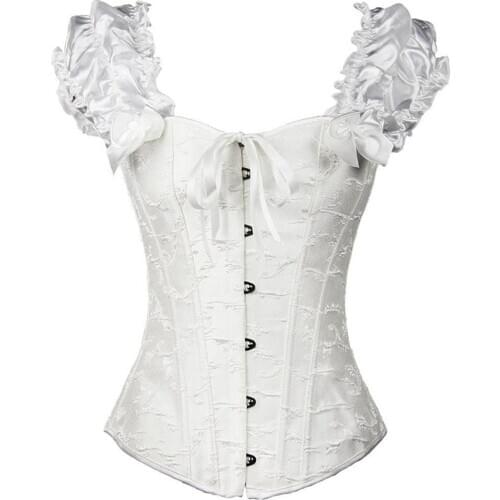S-2XL Puff Ruffle Renaissance Sleeves Overbust Corset Strapless Jacquard Gothic Corset Waist Trainer Bustier Plus Size