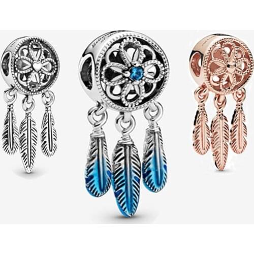2020 New Style 925 Sterling Silver 3 Colors Blue Dreamcatcher Charm Fit Pandora Bracelet Necklace Pendant Charm DIY Jewelry