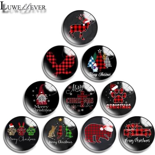 12mm 14mm 16mm 20mm 25mm 30mm 632 Plaid Christmas Mix Round Glass Cabochon Jewelry Finding 18mm Snap Button Charm Bracelet