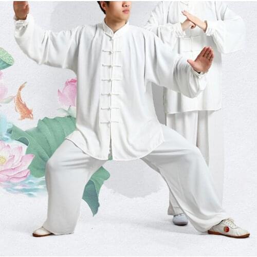 Traditional 2Pcs/Set Unisex Solid Color Chinese Traditional Tai Chi Suit Unisex Shirt Button Placket Practice Clothes