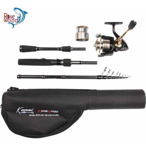 RoseWood High Performance Telescopic Rod 2.4m 3 Sections Carbon Fiber Portable C.W. 24g 50g Travel Rod With Bag For Fishing