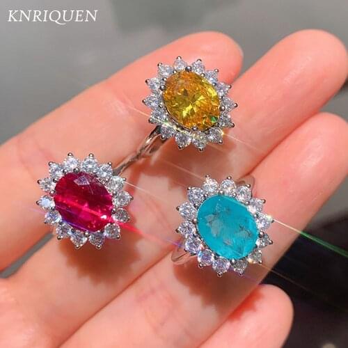 Vintage 925 Sterling Silver Gemstone Wedding Ring for Women 8*10mm Paraiba Tourmaline Ruby Topaz Cocktail Ring Fine Jewelry Gift