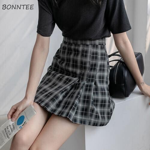 Skirts Women Korean Style New Plaid Summer College Vintage Mini Harajuku Retro Slim High Waist Ins Popular Ladies Elegant Design