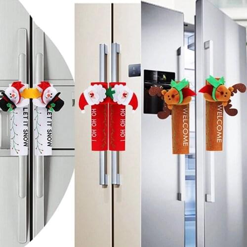 Christmas Fridge Handle Covers Santa Claus Door Knob Protector Gloves For Fridge Microwave Oven Xmas Christmas Party Decor