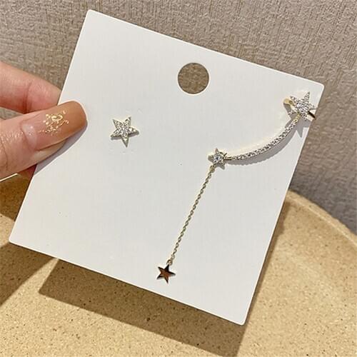 Zeojrlly fashion Trendy Star Women Clip Earrings Asymmetric Star Stud Side Ear Bone Clip Auricle One Piece Long Earrings