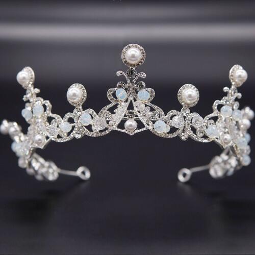 ROSE LIFE Elegant romantic bride pearl crown wedding headdress crystal handmade bridal hair accessories wedding crown