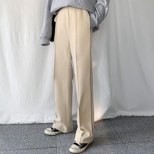 Casual High Waist Straight Pants For Women Suit Pants 2020 Elastic Waist Streetwear Ladies Loose Pockets Full Length Trousers