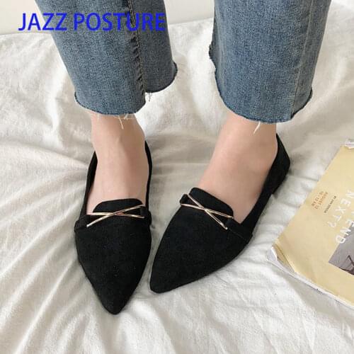 Spring Autumn Women Flats Shoes Woman Ballet Flats Suede Boat Shoes Pointed Toe Loafers black Ladies Shoes z766