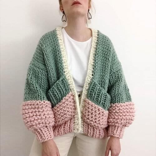 Boho Inspired HANDMADE cardigan puff sleeve plus size cardigan women warm winter cardigans sweaters new fashion knitwear outwear
