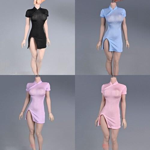 1/6 Sexy Knitted Stretch Chinese Cheongsam Split Skirt Women Dress Model for 12'' Action Figure Doll Clothes Accessories