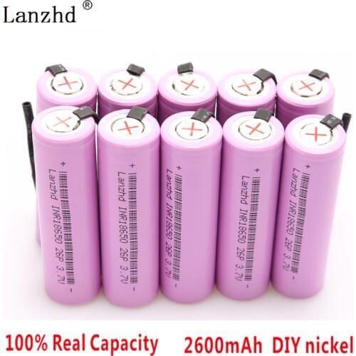 10PCS 3.7V Battery 18650 Nickel sheets 18650 Rechargeable Batteries INR18650 Li ion Discharge 2600mAh 3.7V DIY Nickel Sheets