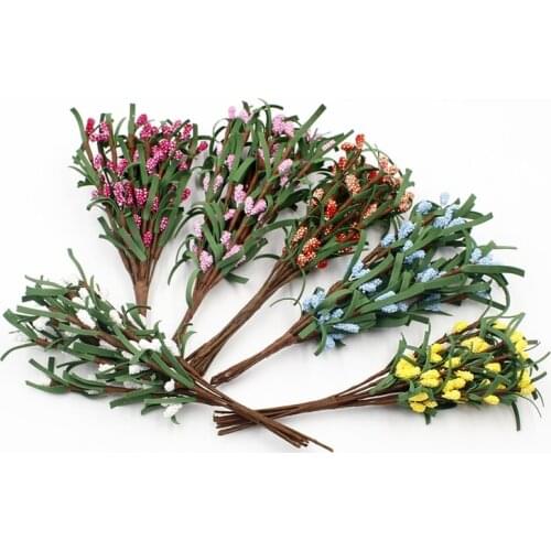 10pcs/bouquet Artificial Flower Silk Rose Leaf Wedding Decoration Christmas Wreath Crafts Stamens PE Mulberry Branches Leaves