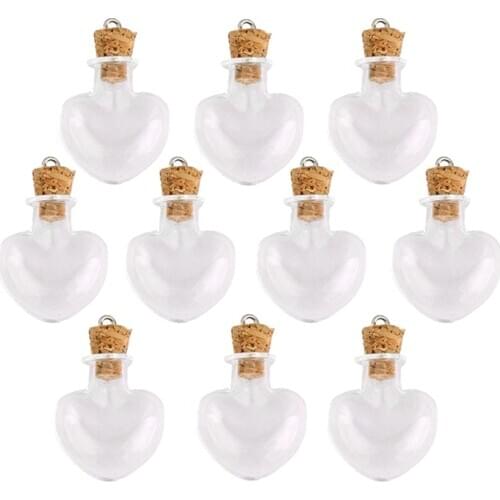 10pcs gl cork bottle gles ampoules wool bottle pendants heart form
