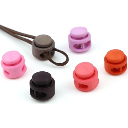 10pcs Multi Colors Round Plastic Toggle Clip Stopper Two holes Cord Lock Stopper Paracord Cord Lock Clamp Shoelace Cord Buckles