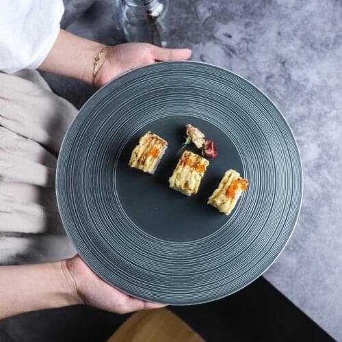 12 Inch Ceramic French Restaurant Flat Line Western Plate Pasta Creative Steak Plate Vajilla Platos Dinnerware Set Dishes