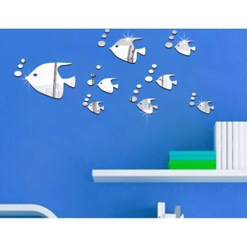 32pcs 3D Tropical Fish Wall Stickers Fashion Silver Acrylic Mirror Wall Stickers Wall Paper for Home Decorative Accessories