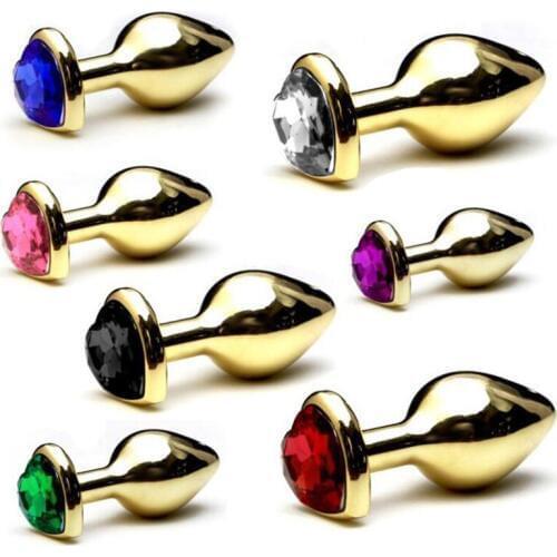 50PCS/lot Gold Medium Size Metal Heart Shape Anal Butt Plug Erotic Booty Beads Jewelry Adult Sex Toys for Woman Men Sex Products