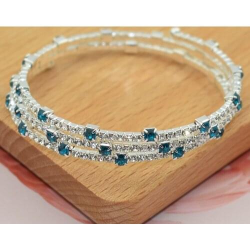 6-color Crystal Bracelet Blue, Red, White Three-row Stretch Bracelet Bride Wedding Rhinestone Bracelet Party Gift Jewelry