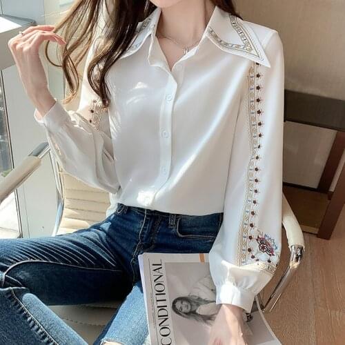 Womens Blouses Spring Autumn Long Sleeve Office Ladies Shirts Chiffon Luxury Buttons Loose Plus Size Blusa Female Womens Top