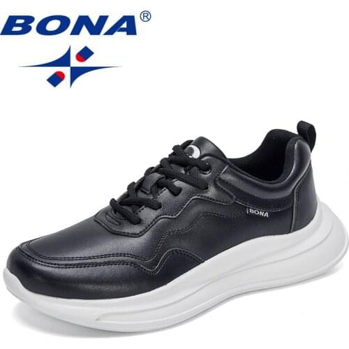 BONA 2021 New Designers Classic Board Shoes Men Fashion Sneakers Trend Flat Shoes Student Soft Bottom Shoes Walking Footwear Man