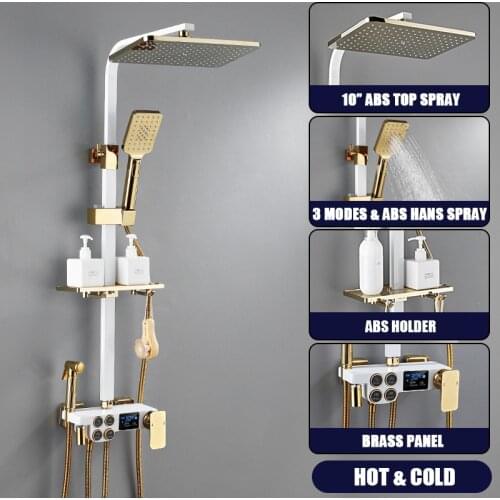 Bathroom LED Digital Shower Set Hot Cold Shower System Wall Mount Smart Thermostatic Bath Faucet Square Head SPA Rainfall Grifo