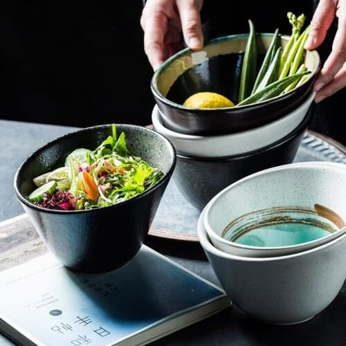 Japanese-style ceramic bowl tall oblique bowl and vegetable bowl salad bowl household large-size deep bowl fruit bowl tableware