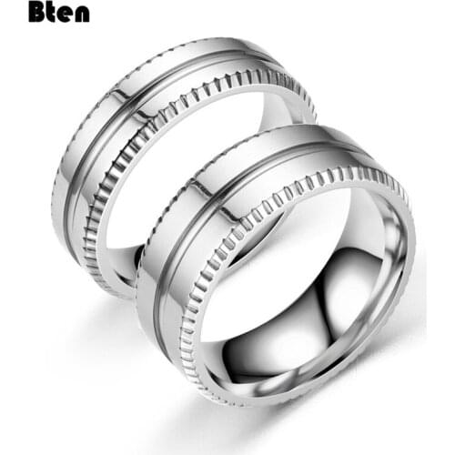 Bten Two Edge Embossing Stainless Steel Ring Grooved Rings For Women And Men Silver Color Rings 6/8mm Couple Rings Jewelry