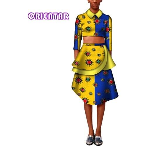 2 Piece Set African Clothes for Women African Wax Print Crop Tops and Skirt Set Fashion Women African Skirts Suits WY7141