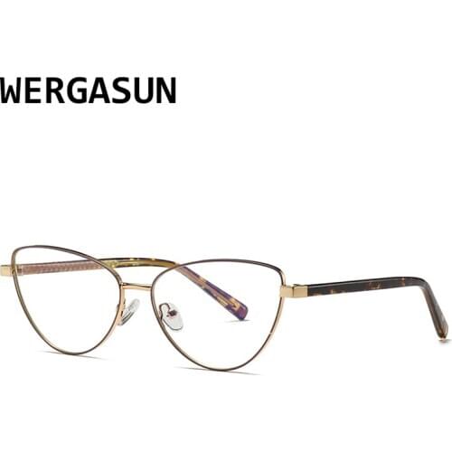 WERGASUN Fashion Cat Eye Glasses Frames Men Women Luxury Brand Designer Optical Vintage Goggle Computer Glasses For Female