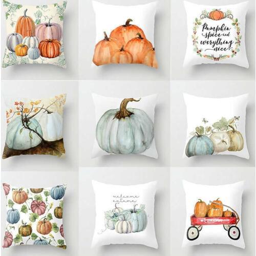 Trendy Fall Halloween Pumpkin Pillow Case Polyester Waist Throw Cushion Cover Sofa Home Decor