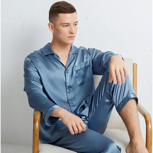 100 mulberry silk pajama men silk pajama set for men 2020 spring long-sleeved home service two-piece suit