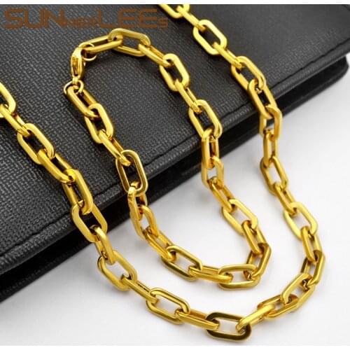 SUNNERLEES Stainless Steel Necklace Bracelet Set 6.5mm Geometric Link Chain Silver Color Gold Plated Men Women Jewelry SC96 S