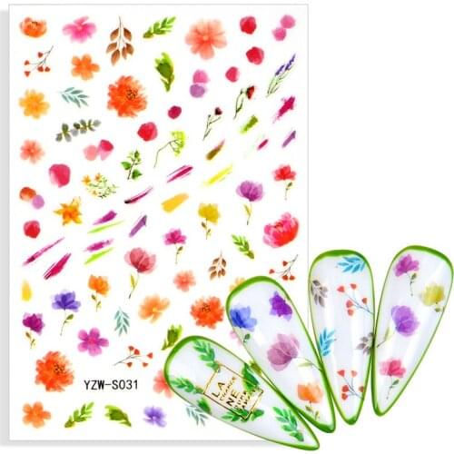 1 Sheet Flower Leaf Nail Stickers Blossoms Colorful 3D Transfer Decals Summer Gel Polish Sliders Adhesive Nail Art Decoration