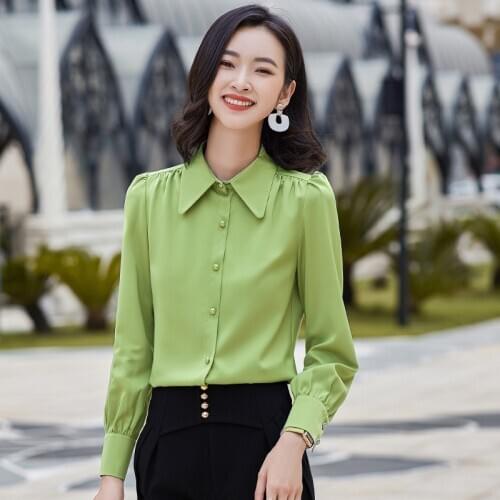 2020 new plus size womens business office Fename shirt Casual high quality long-sleeved ladies chiffon bottoming shirt overalls