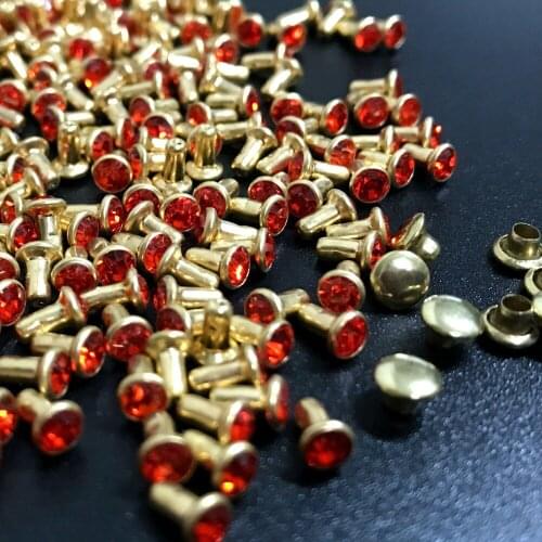 New Coming DIY 100PCS 4MM Gold Plated CZ+++ Sun Orange Crystal Rivets Leather Craft Punk Studs Fit DIY Hand Making Shipping Free