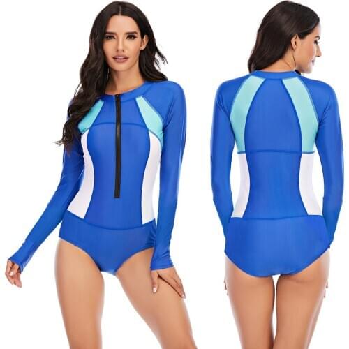 New Women Surfsuit Beach Surfing suits One Piece Swimsuit Long Sleeve Swimwear For Female Black Swimming Bathing wear