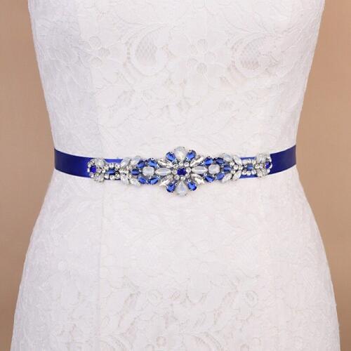 Ceinture strass Blue Opal Bridal Belt Wedding Belt with Crystal Rhinestone Women’s Wedding Dress Belt for Lady Gown sjerp B37