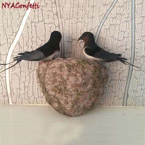 Artificial Foam Swallows,Bird Decor DIY Decoration For Home,Christmas,Wedding,1Set,Decorative Nest(13*5*6CM)+2PCS Birds(13*5*6CM