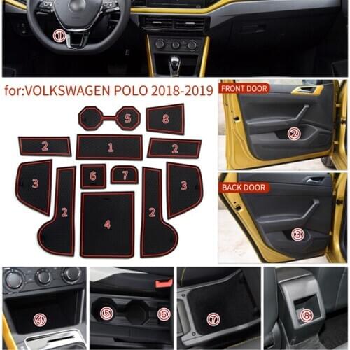 3D Rubber MatFor Volkswagen VW POLO MK6 2018-2020 Lnterior Anti Slip Mat Door Slot Pad Cup Cushion Groove Mat Car Accessories