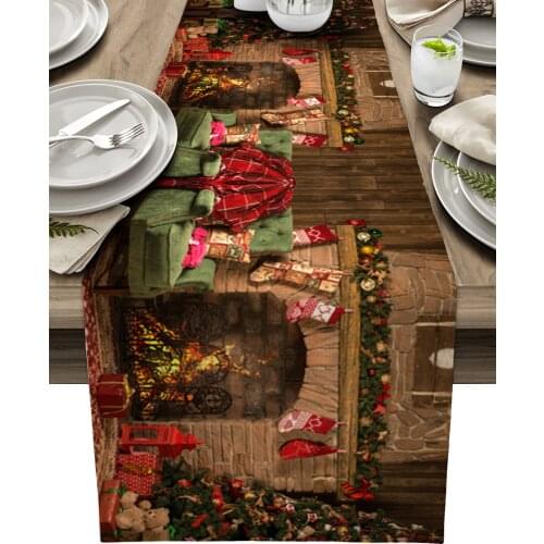 Christmas Fireplace Table Runner Wedding Decor Table Cover Christmas Decoration Holiday Party Tablecloth