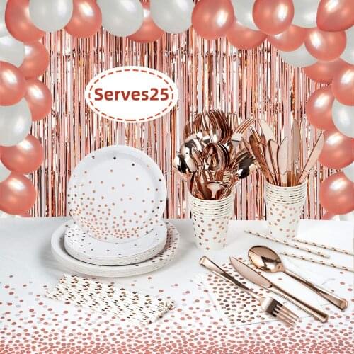 Rose Gold Polka Dot Party Supplies Tableware Decorations Paper Plates for Bridal Shower Bachelorette Kit Wedding Birthday