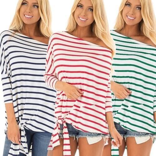 S-XL women loose striped t shirt tops brand slash neck t shirt spring autumn holiday casual leisure t shirt