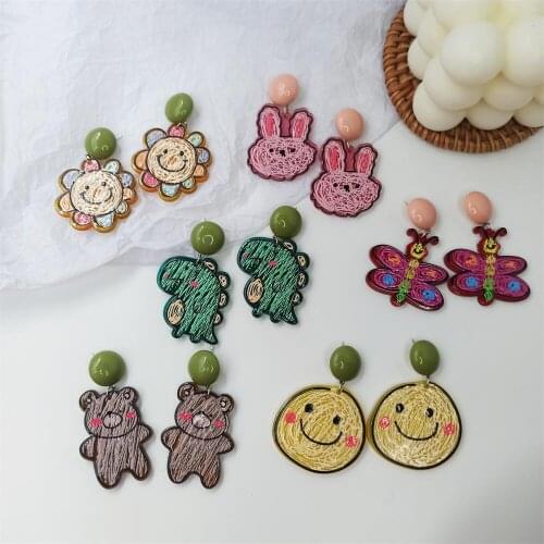 Harajuku Graffiti Butterfly Earrings for Women Cute Dinosaur Bear Rabbit Sun Smiley Earrings Fashion Jewelry Acrylic Accessories