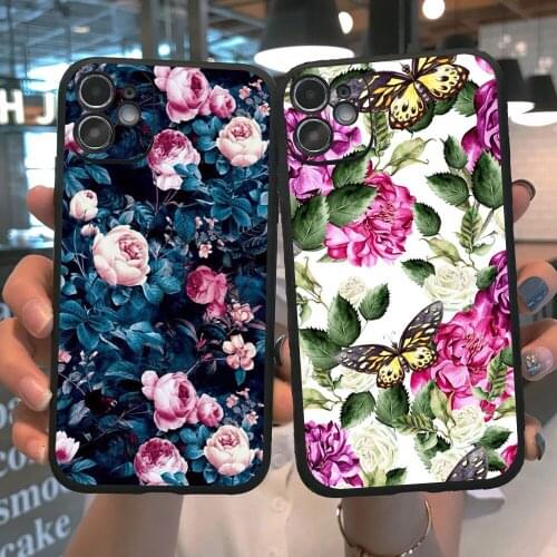 Spring Flower Patterned Rose Girl Phone Case For iPhone 12 PRO MAX 11 PRO max XR 5s 6s 8 7 Plus X XS MAX TPU Silicone Cover
