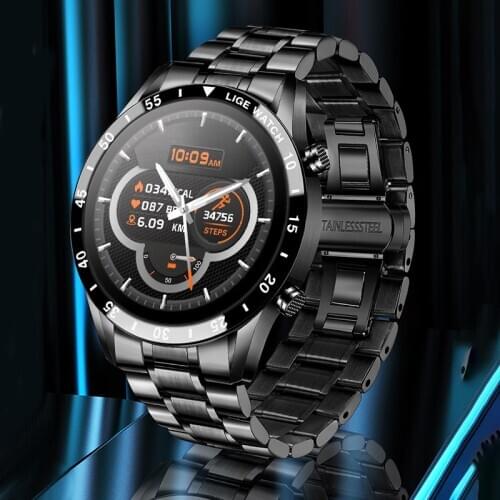 LIGE New Luxury Smartwatch Mens Watches Steel Band Fitness Watch Heart Rate Blood Pressure Activity Tracker Smart Watch For Men