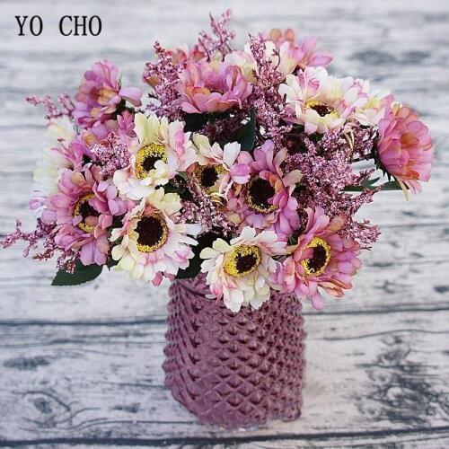 YO CHO 10 Heads Victoria Daisy Artificial Silk Flowers Wedding Bouquet Home Xmas Wreath Decoration Sunflowers White Fake Flowers