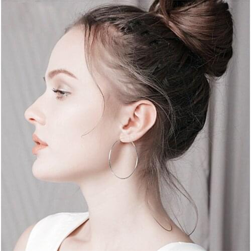 Silver 925 Large Hoop Earrings For Women Round Big Smooth Circle Earing Brincos Femme 2020 Trendy Jewelry Accesories BIjoux