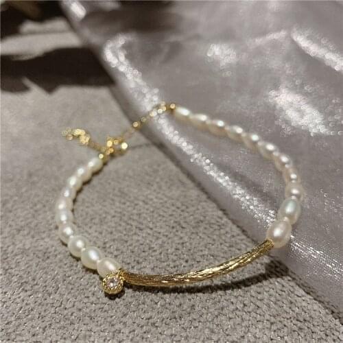 SWOUR Hot Sell New Spliced Jewelry Nature Pearl Gold Color Round Zirconia Bracelet &Bangles Party Gift Femme Top Quality S843