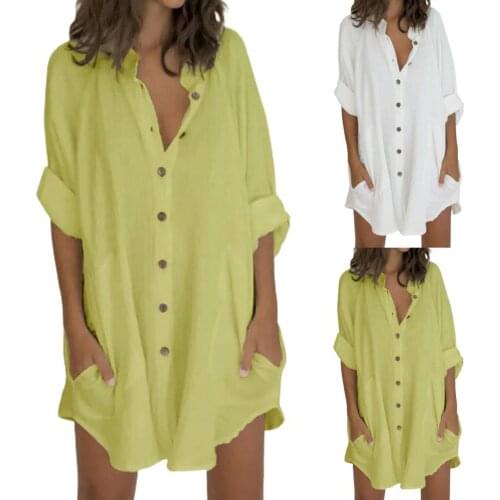 Women Shirt Dress 2021 Single Breasted Irregular Hem Women Long Sleeve V Neck Stylish Pockets Dress Streetwear